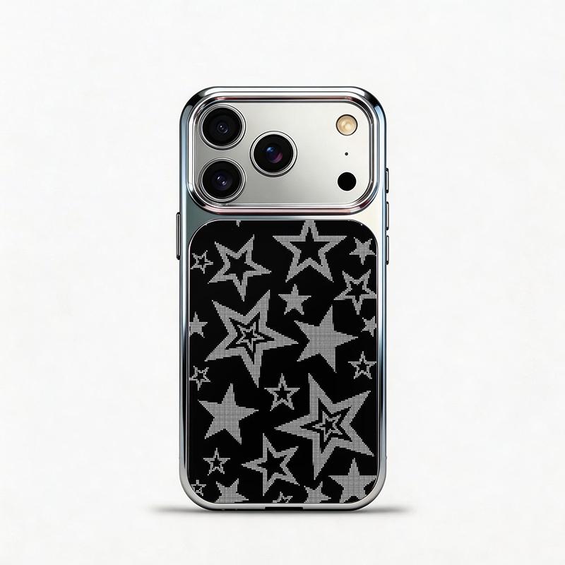Glass Shockproof Electroplated Silver/Black Black and Grey Stars iPhone 17ProMax Cover Precise Hole Alignment For Lens Frame 15ProMax Anti-yellow | 14ProMax Anti-fall | 13ProMax Ultra-thin Design 16ProMax AirPhoneCase