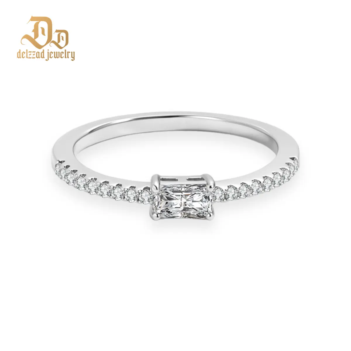 Delzzad 0.5ct Starlight Horizon Ring Radiant Cut East West Ring Band Engagement Ring Solitaire with Accents VVS Synthetic Moissanite Ring Jewelry Copper Band Perfect Birthday Engagement Wedding Anniversary Christmas Valentine's Day Mother's Day Gift