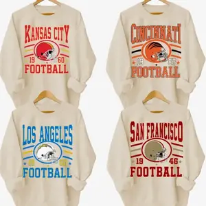 New Retro Style Varsity All Team Football Crewneck Sweatshirt - Gildan Sand Color , Long Sleeve, Medium Clothing Length - Menswear, Graphic