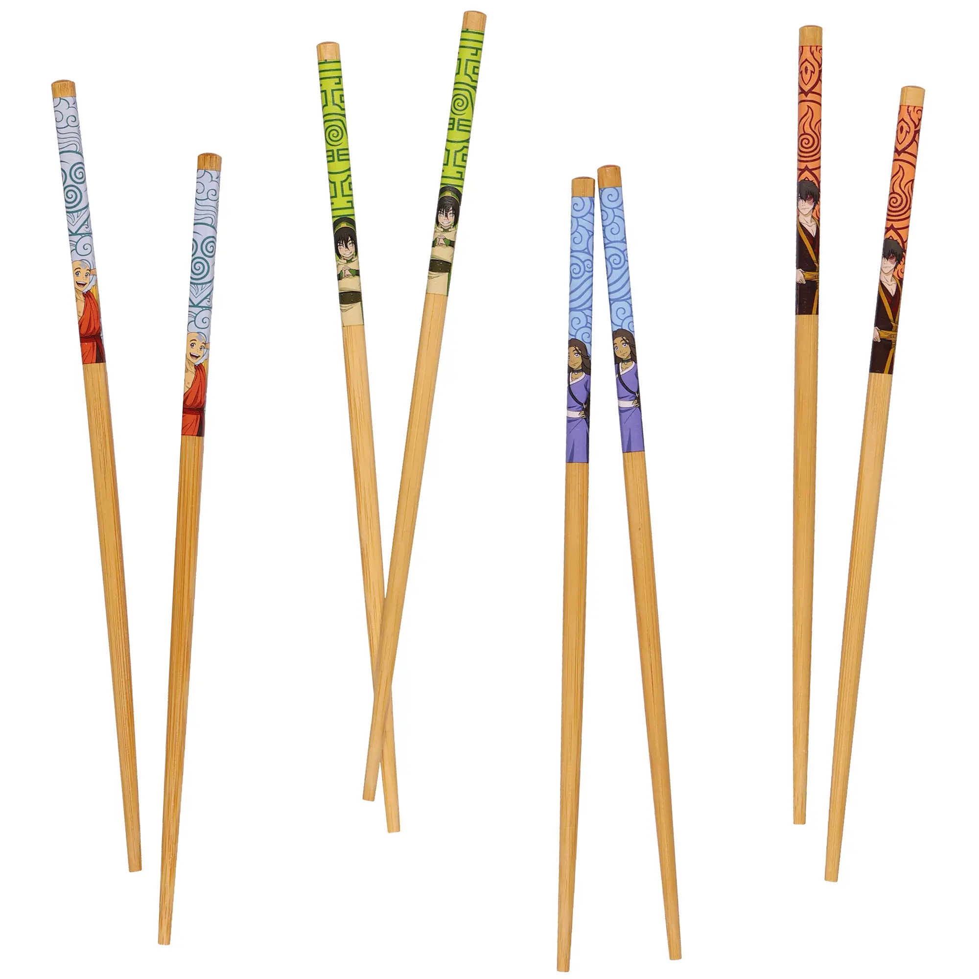 Nickelodeon Avatar: The Last Airbender 4-Pair 9.5" Lightweight Reusable Kitchenware Cutlery Chopsticks Set for Home, Featuring Aang, Toph, Zuko, Katara Designs