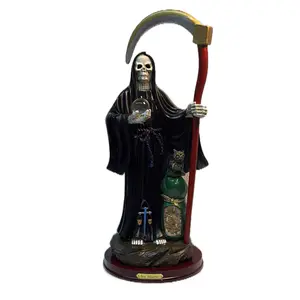 15” Santa Muerte Black with Scythe, Crystal Sphere, and Owl – Powerful Protection & Spiritual Guidance