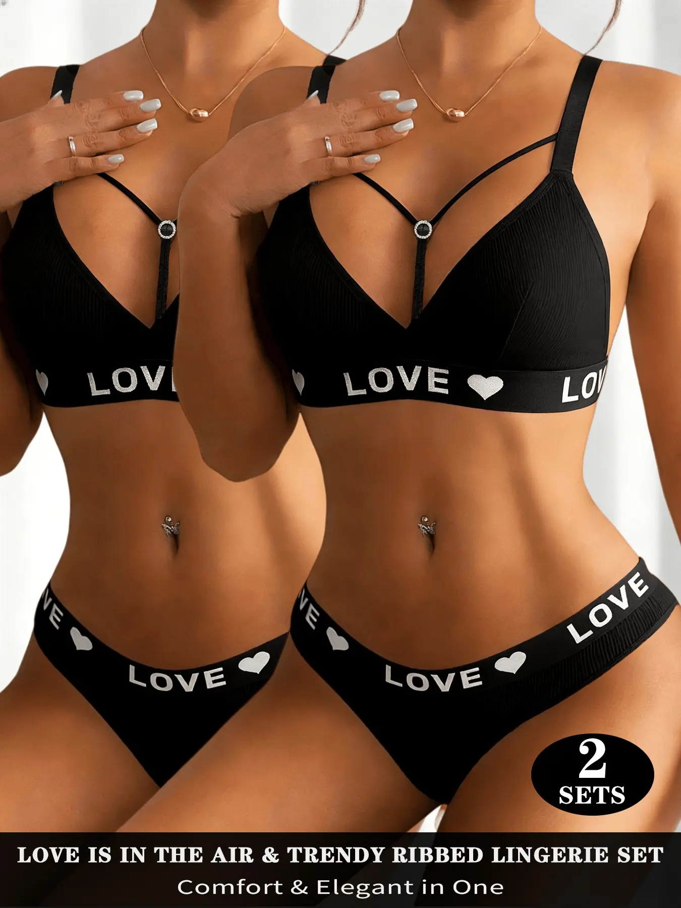 2sets Sporty Ribbed Lingerie Set Underwear for Active Lifestyle | High Elasticity Training Bra & Matching Panty Womenswear Clothing