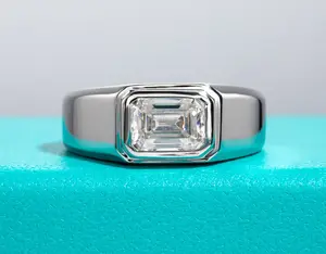 Men's (Size 10-15) 18K 925 Sterling Silver 2CT Emerald Cut Moissanite Ring