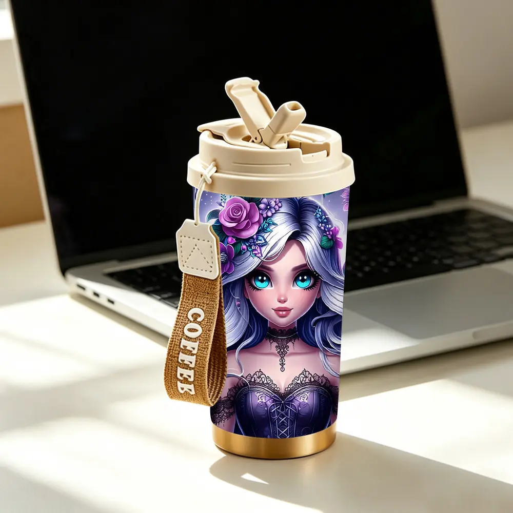 Mystical Fairy Enchanted Wings Floral Crown Ethereal Beauty Tumbler, 12/18/20oz Multi-Size Stainless Steel Insulated Cup, Fantasy Art Magical Fairy Design Travel Mug, Keeps Cold/Hot for Hours, Ideal Daily Use & Gift for Fairy Lovers