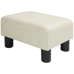 HOMCOM Ottoman Foot Rest, Small Foot Stool with Linen Fabric Upholstery and Plastic Legs, Cube Ottoman for Living Room, Pink