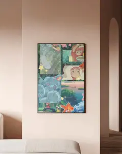 Ponyo Studio Ghibli Poster - Magical Ocean Collage Wall Art, Hayao Miyazaki Movie Print, Anime Aesthetic Decor, Canvas Art