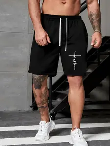 Men's "Faith Cross" Athletic Shorts - Inspirational "Faith" & Cross Print Black Drawstring Shorts, Christian Streetwear with Quick-Dry Breathable Fabric, Loose Fit Athletic Shorts with Pockets, Perfect for Gym Workouts, Running and Outdoor Activities