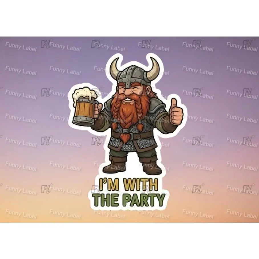 D&D Dwarf Drinking "I’m With The Party" RPG Tabletop Vinyl Sticker, Adhesive Decorative Die-Cut Sticker Set for Toys & Hobbies DIY Scrapbooking Stamping, Adhesive Stickers Stickers, Decorative Sticker Stickers