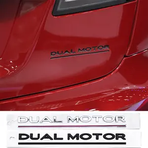 Tesla DUAL MOTOR Car Styling Stickers, Trunk Emblem Letter Logo Decals, Mudguard Stickers, Side Door Stickers, Vehicle Body Decal Set, Suitable for Trunk and Exterior Body Surfaces, Self-Adhesive Installation, Automotive Exterior Sticker Accessories.