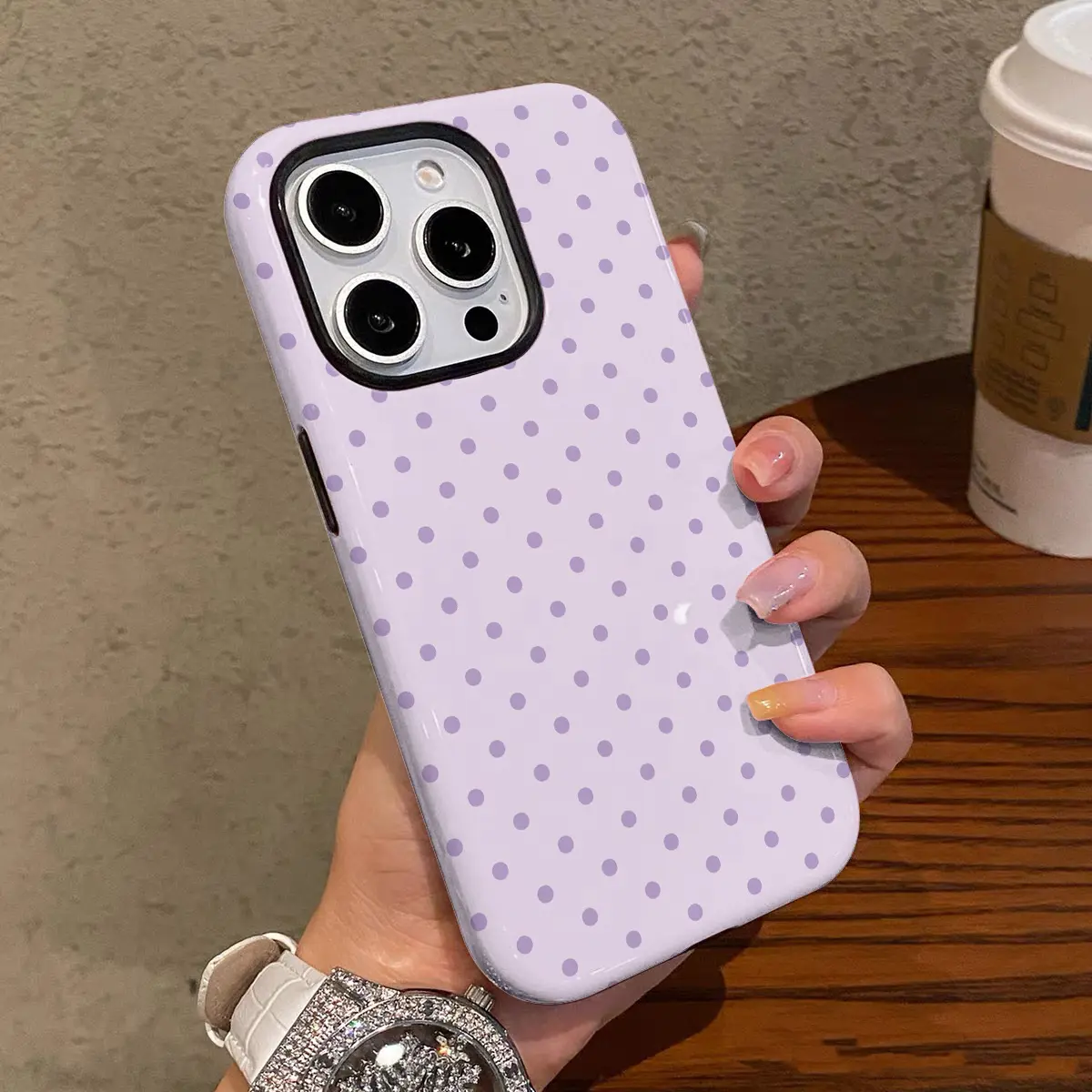 Elegant Polka Dot Handheld Cellphone Casing, Durable Shockproof Protection, Compatible with iPhone Devices & Samsung Galaxy S25 Models