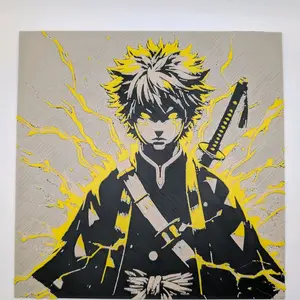 HueForge Zenitsu Agatsuma 3D Art Print 7x7" Premium Quality Anime Decor for Wall or Desk Unique Layered Design with Lightning Effects