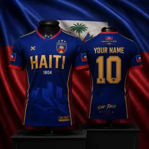 Premium Haiti Custom Soccer Jersey Personalized Name Number Football Shirt Haiti Fan Jersey National Pride Heritage Edition Athletic Sportswear Soccer Uniform Match Day Gift For Men Women Youth