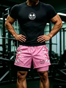 Two-Piece Set Men's Regular Fit Short Sleeve Tee & Shorts, Casual Round Neck T-shirt & Track Shorts, Men's Sportswear Set for Outdoor Workout Running, Gym Outfit, Athletic Wear, Athleisure Wear, Fitness Clothes