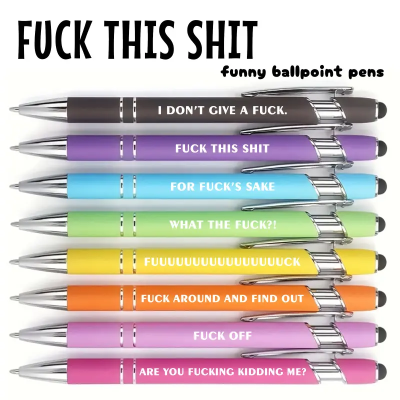 8Pcs Fuck Pens, Fuck It Pens, Fancy Fu ck You Pen, Swear Words Ballponit Pen, Novelty Stationery for Adults, Writing Stationery, Black Ink 1.0 mm Retractable Ball-pen, Unique Office Supplies, Ballpoint Pen Kit, Ballpoint Pen Set, Humorous Ballpoint Pens