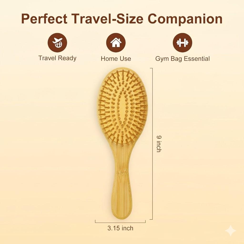 1 Piece Bamboo Hair Brush for Hair Growth, Detangler Hairbrush with Natural Bamboo Bristles, Wooden Paddle Brush for Scalp Massage, All Hair Types, for Women, Men, and Kids