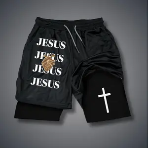 Christian Clothing Double-Layer Sports Shorts Graphic Shorts Black Shorts Camo Shorts Streetwear Shorts Men Outfits Men Short Shorts Vacation Outfits Shorts