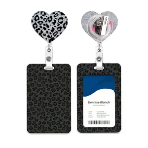 Silver Color Leopard Print ID Badge Holder, Expandable Roll Tag Stand with Keychain, Telescopic Wire, Nurse Medical Assistant Office Supplies, Badge Decoration, Nurse Badge Reel, Nursing Student Badge Reel, Badge Reels Retractable