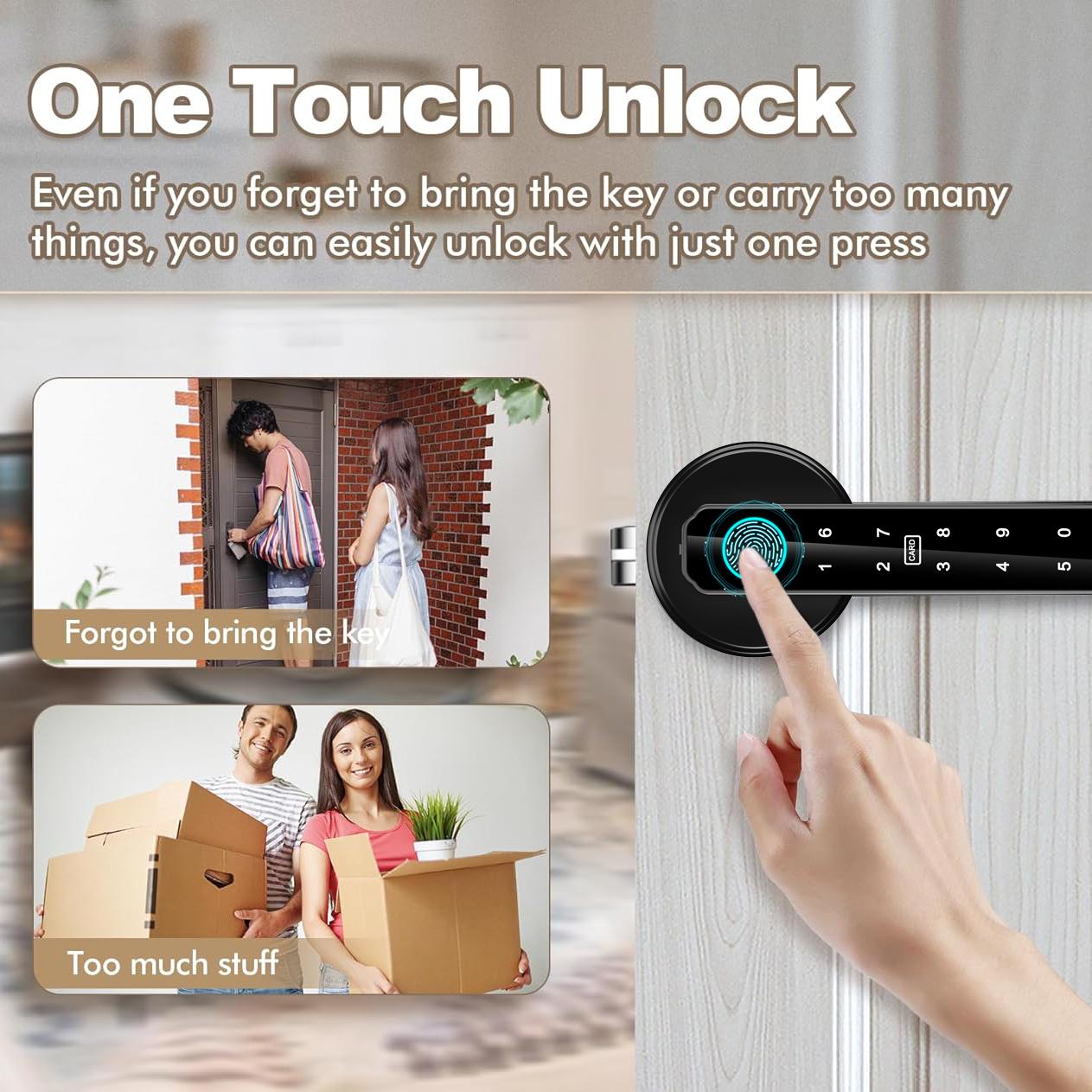 [Father's Day Gift]Smart Fingerprint Door Lock with App Control, 1 Count Keyless Entry Lock with Keypad Handle, Digital Electric Biometric Smart Door Lock for Bedroom, Keyless Entry Door Handle - Spring Glow Up