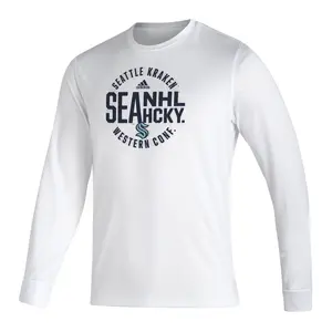 adidas Mens Seattle Kraken Creator Logo Crew Neck Long Sleeve Casual Tops Casual - White