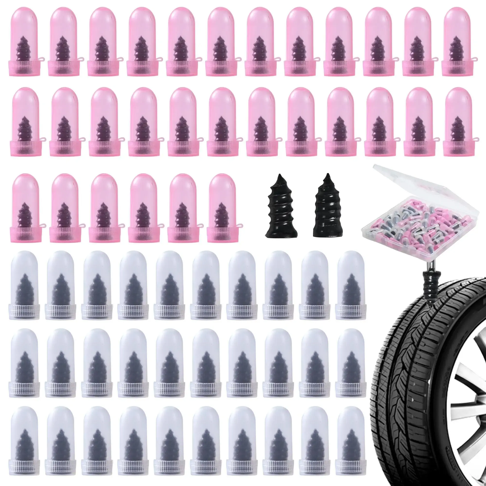 60 PCS Premium Tire Repair Rubber Nails Kit, Portable Screw in Tire Plugs with Screwdriver, Tire Plug Screw for Repairing Punctures in Vacuum Tires, Quick Self-Service Emergency Tire Repair Solution