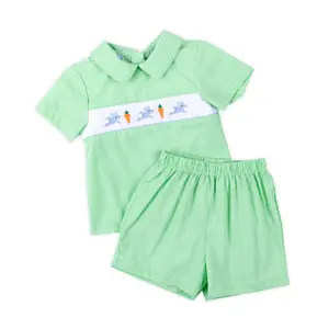 Hop To It Green Bunny Smocked Collared Short Set - Boys Easter Outfit