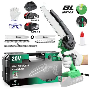 Tegatok Cordless 8-INCH Electric Brushless Chainsaw, with extra 6-inch guide chain with Automatic Chain Tensioning & Auto Oiler for Wood Cutting