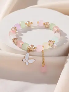 Fashion Oil Drip Butterfly Charm Beaded Bracelet, 1 Piece Casual Summer Beach Vacation Accessories, All-match Jewelry for Women and Girls, Creative Holiday Birthday Gifts, Stackable Bracelets, Beads Bracelets, Butterflies Bracelet
