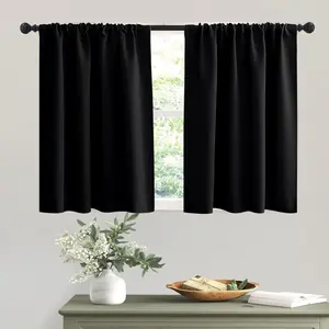 Black Curtains Blackout-Bathroom Small Window Curtains Thermal Insulated Privacy Drapes For Bedroom,Living Room,Kitchen,Basement, Width 42 by Length 36, 1 Pair