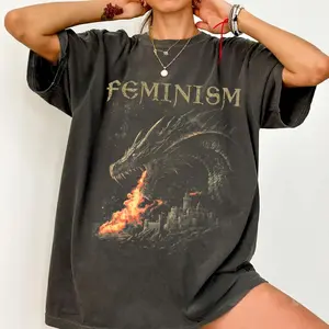 Feminism Shirt, Gift for Feminist Medieval Dragon Graphic Tee, Gothic Crewneck Grunge Clothes, Dark Fantasy T-shirt