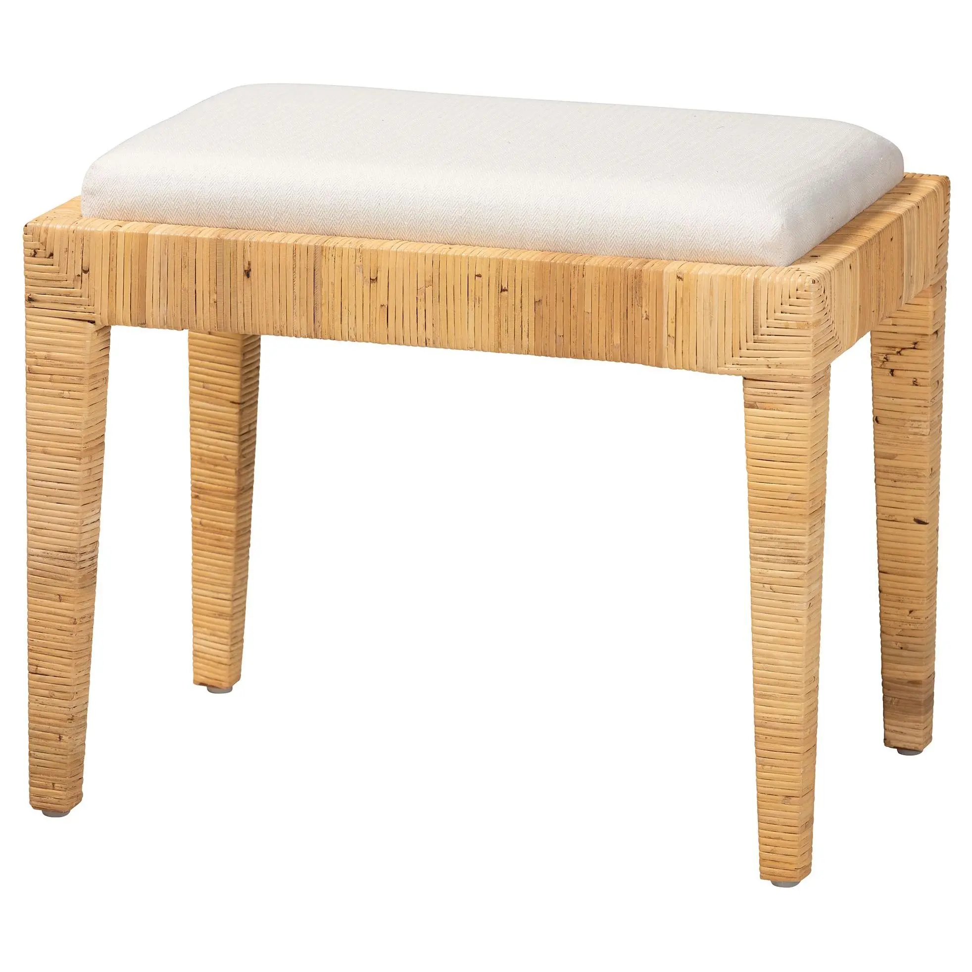 Baxton Studio Sofia Brown Rattan and Mahogany Wood Ottoman