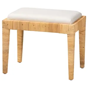 Baxton Studio Sofia Brown Rattan and Mahogany Wood Ottoman