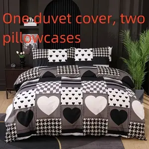 Plaid Heart Design Bedding Set, Soft Fitted Sheet and Two Pillowcases, Romantic and Cozy, No Pillows Included