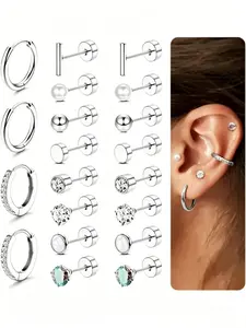 10Pairs Hypoallergenic Flat Back Earrings Set, 20G Surgical Steel Studs, Stainless Steel Studs & Huggie Hoops, Gold & Silver Tone, Ideal for Sensitive Ears, Comfort for All-Day Wear, a Gift Choice, Suitable for Daily, Work, Party
