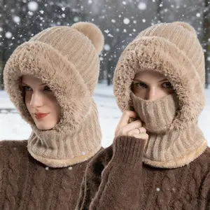 Winter & Autumn Knitted Scarf-Hat Combo: Fleece-Lined, Thickened Warm Wool Hat with Face Cover for Outdoor Cycling, Windproof Ski Mask, Cold-Weather Face Shield, Winter Scarf Hat for Outdoor Sports Protection
