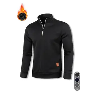 Men's Half-Zip Fleece Sweatshirt - Casual Stand Collar, Long Sleeve, Soft & Warm Polyester Pullover in Blue with Pockets for Everyday & Outdoor Activities