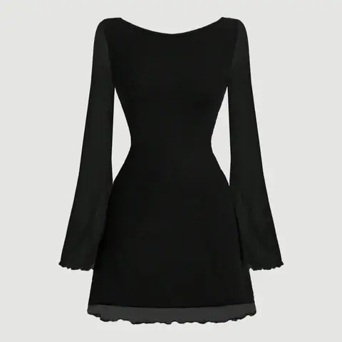 Women's Plain Mesh Lightweight Breathable Backless Long Sleeve Dress, Elegant One-Shoulder Neckline, Fitted Style, All Seasons, Perfect for Formal Occasions, Chic, Elegance, Evening Formal Wear, Formal Evening Dresses