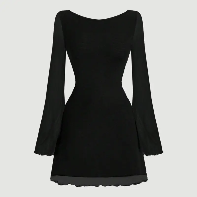 Women's Plain Mesh Lightweight Breathable Backless Long Sleeve Dress, Elegant One-Shoulder Neckline, Fitted Style, All Seasons, Perfect for Formal Occasions, Chic, Elegance, Evening Formal Wear, Formal Evening Dresses