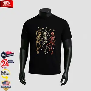 Halloween Dancing Skeletons T-Shirt Featuring Retro Skeleton Clipart and Spooky Season Sublimation Design