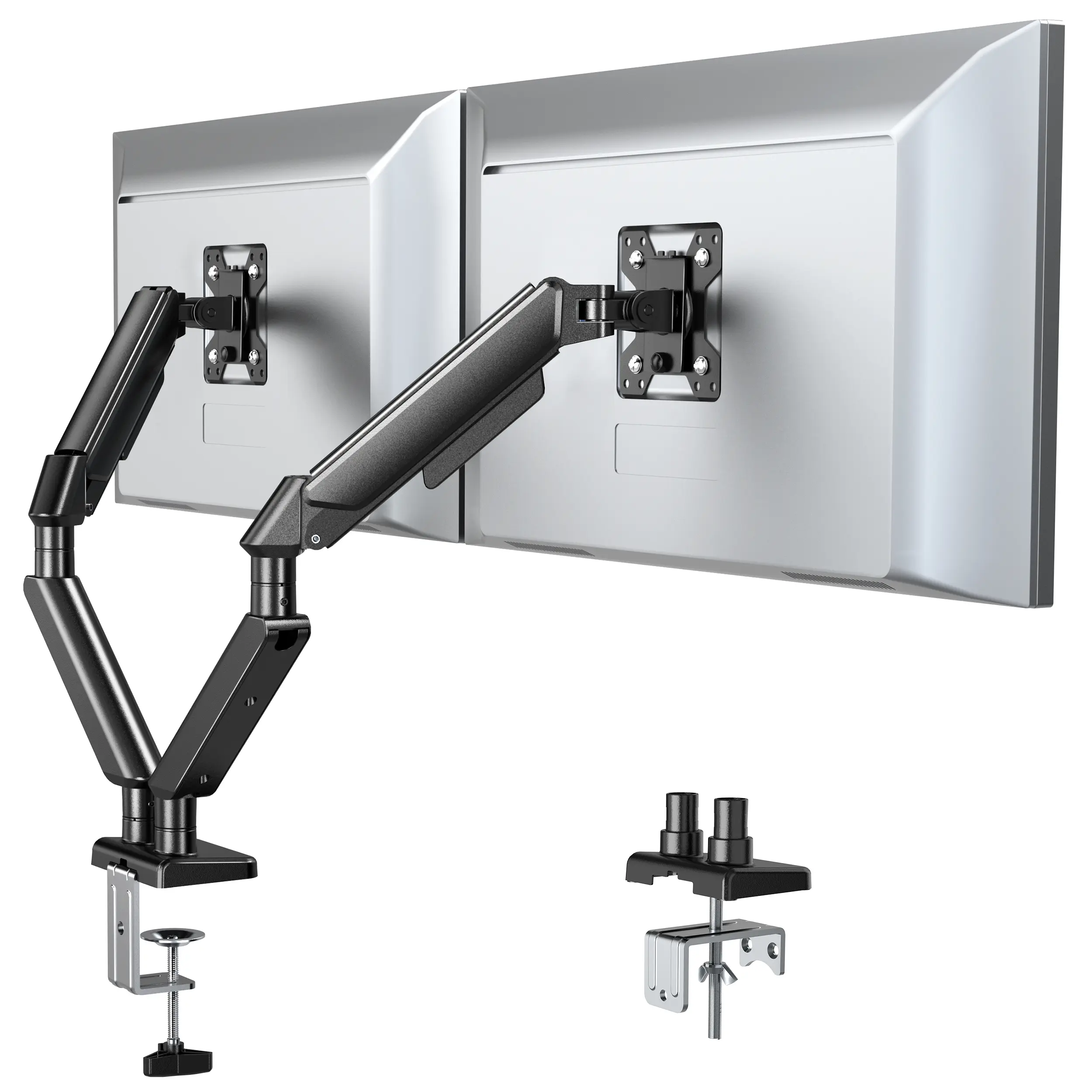FORGINGMOUNT Adjustable Triple Monitor Desk Mount, 3 Gas Spring Arms Office Accessory for 13"-27" Displays & Laptop, Each Arm Holds 17.6lbs for Ideal Setup