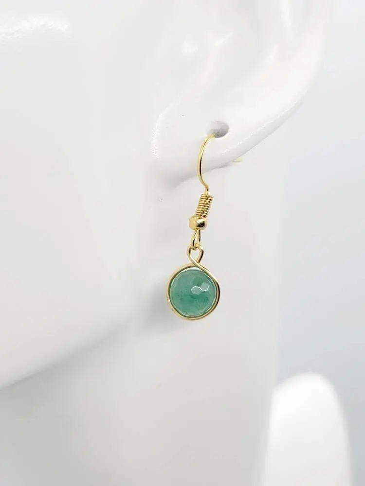 18K Gold Aventurine Earrings: Green Crystal Healing Jewelry