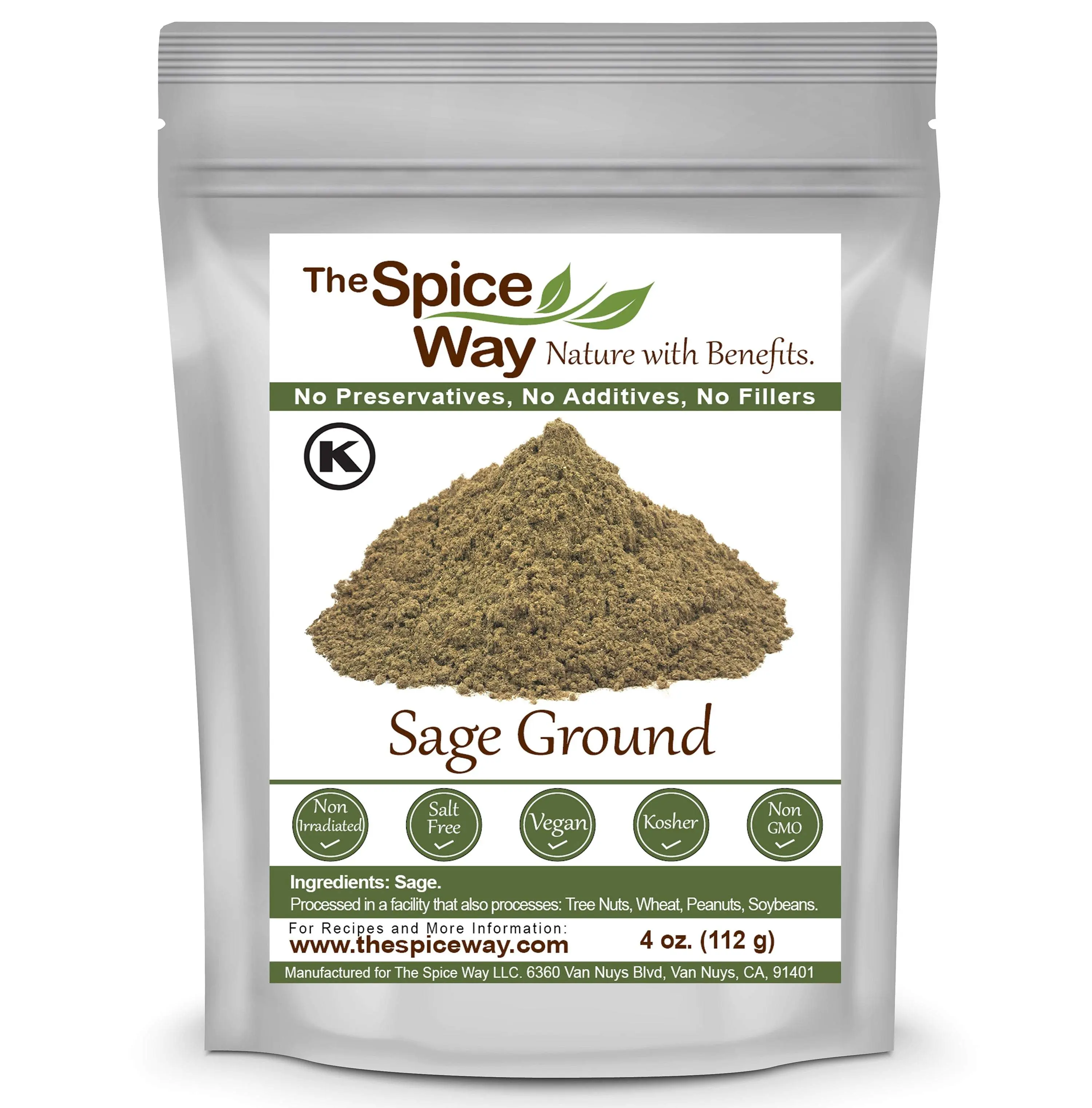 The Spice Way Sage Powder - Ground Dry Sage for Chicken, Pork, Sauces and More, Non GMO, Kosher by OK, No Additives or Preservatives, Freshly Packed in the US