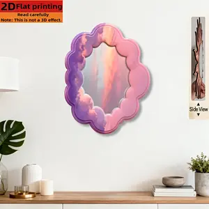 1pc Y2K Style+Dreamy Girl Style Pink Purple Irregular Wave Cloud Pattern Wall Mounted Mirror, Home Decorative Mirror, Wood+Acrylic Mirror, 2D Flat (40cm/15.74inch) Home Wall Decoration, Bathroom Mirror, Creative Makeup Mirror, housewarming Gift