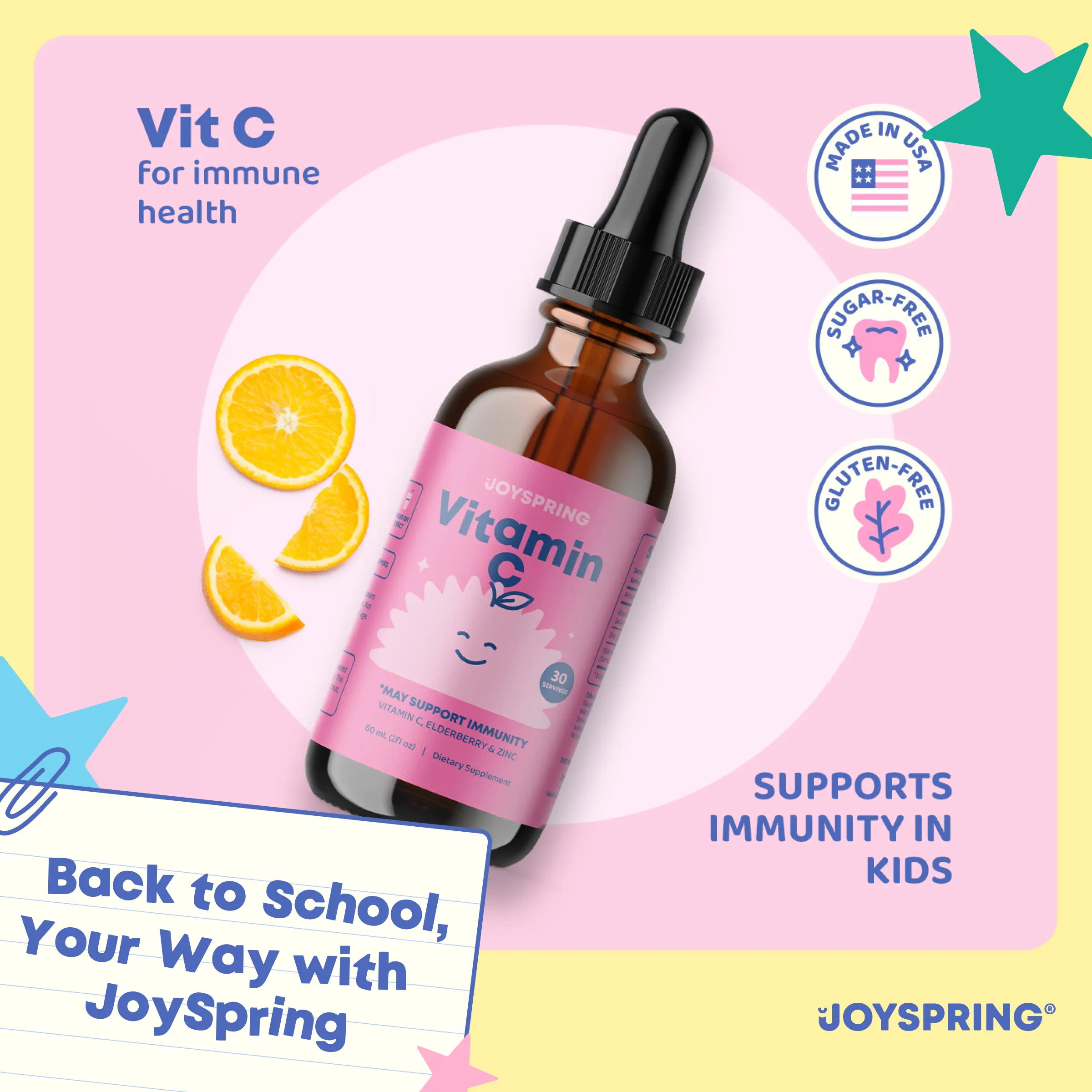 JoySpring Vitamin C with Zinc – Organic Immunity Support with Elderberry Natural