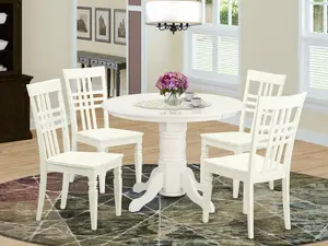 SHLG5-LWH-W 5 PC small dinette set with a Dining Table and 4 Dining Chairs in Linen White