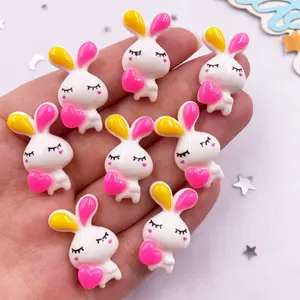 10pcs Colorful Resin Love Rabbit Figurine Flat back Cabochon Scrapbook Scrapbook Home Christmas Miniature Decor Crafts Accessories Resin Ornament