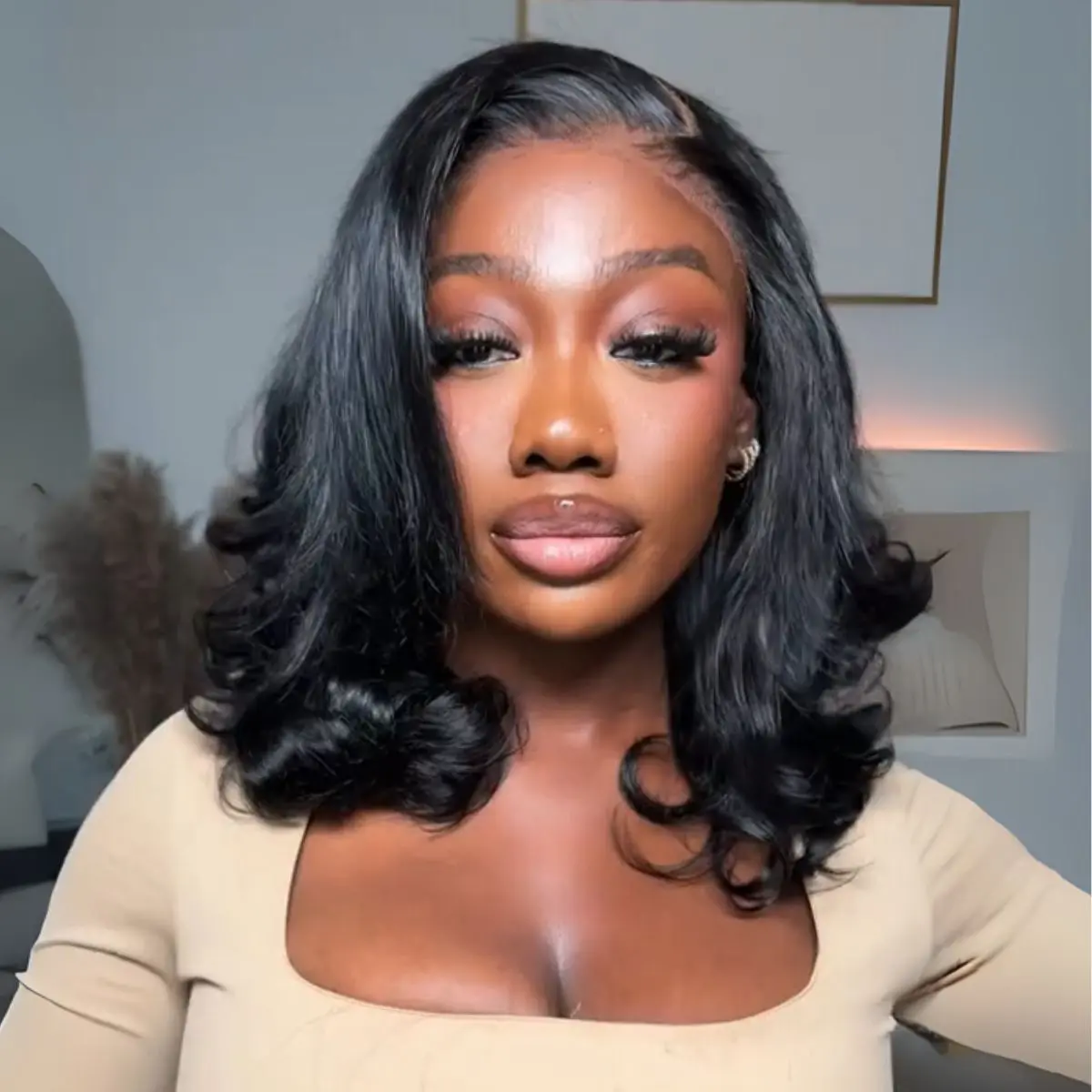 Live. Menglle Hair Glueless Layered Cut Loose Wave 7×6 Clear Lace Wig Shoulder Length Human Hair Short Transparent Lace Wavy Bob Wig  Pre Hairstyle Honey Blonde Highlight / Natural Black#Summervibes
