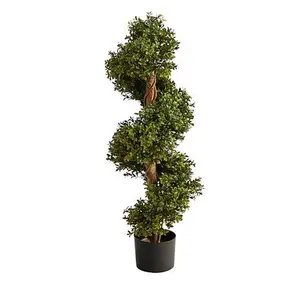 Nearly Natural 33 in. Boxwood Spiral Topiary (Indoor/Outdoor)