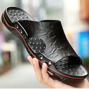 Men's Microfiber Vamp Solid Color Open Toe Breathable Slides with Massage Particles, Comfortable and Non-Slip Rubber Sole Durable Slippers, Men's Shoes