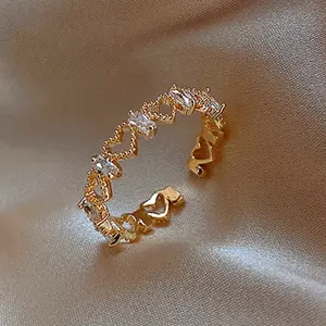 Luxury Gold Color Pearl Zircon Rings for Woman Simple Hollow Heart Cross Opening Joint Ring Wedding Party Elegant Jewelry Gifts