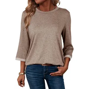 Women's Shirts 2025 Fashion 3/4 Length Sleeve T Shirts Cute Crewneck Casual Tops Basic Blouses